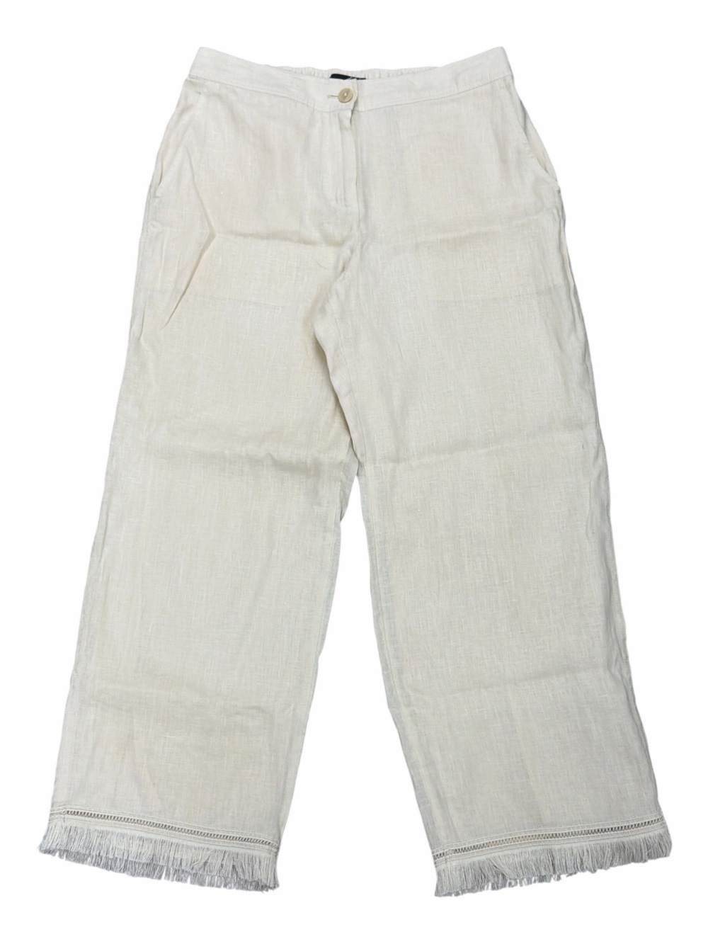 Theory Cream Wide-Leg Linen Blend Pants with Fringed Hem